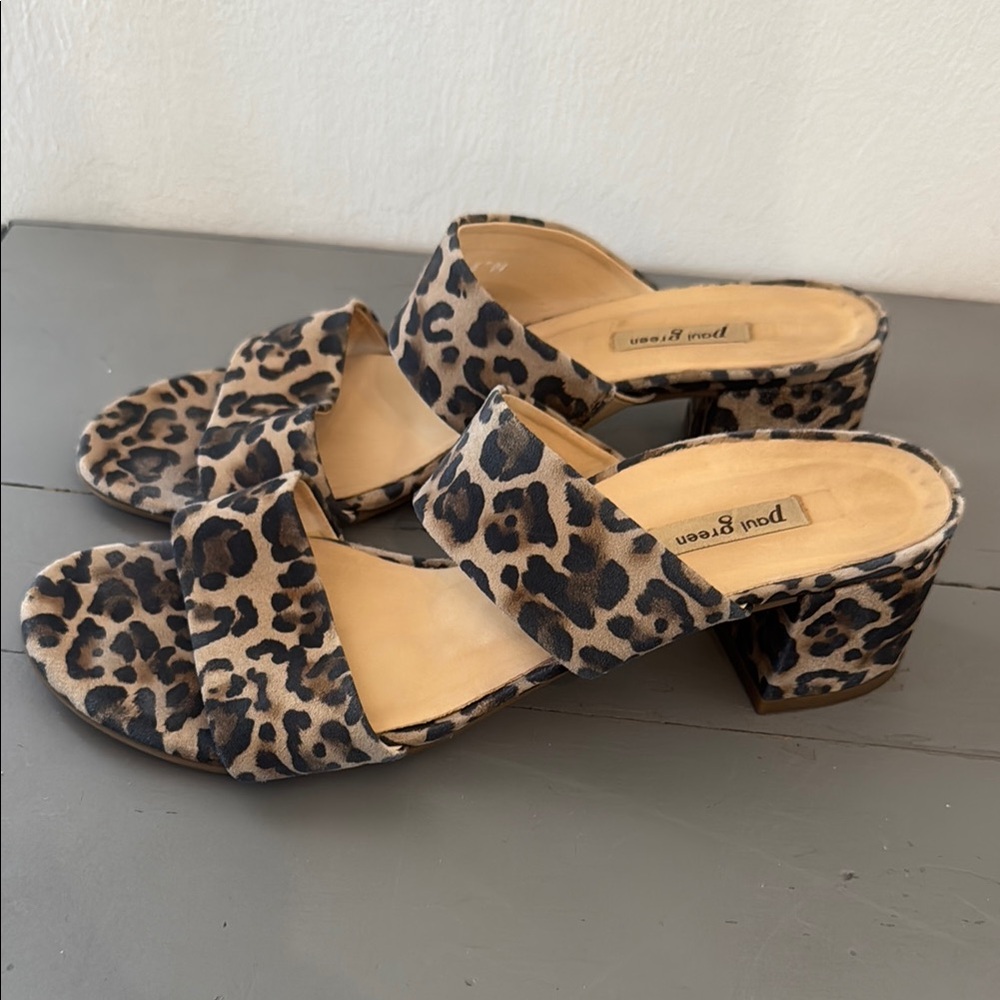 Paul Green Leopard Print Block Heel Sandals in Tan and Black